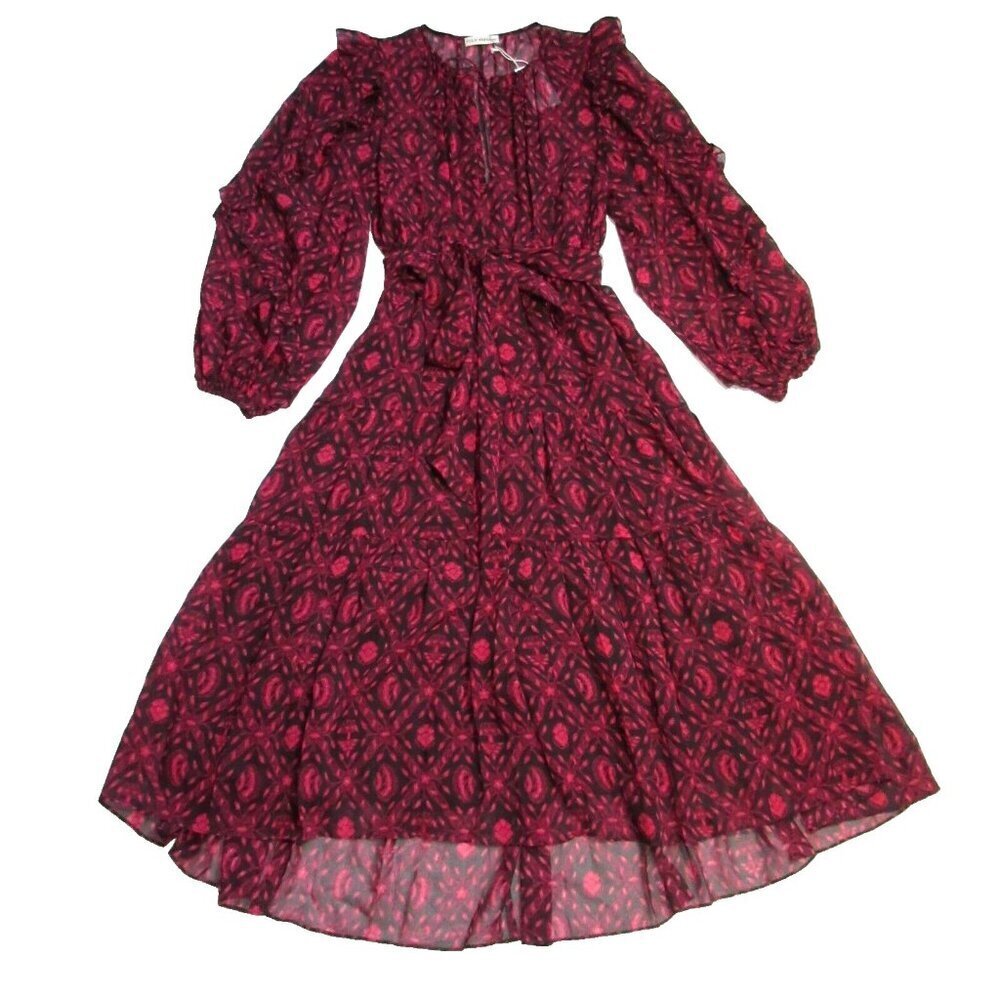 NWT Ulla Johnson Aliya in Fuchsia Diamond Print Silk Chiffon Dress 6 $665 - Picture 5 of 9